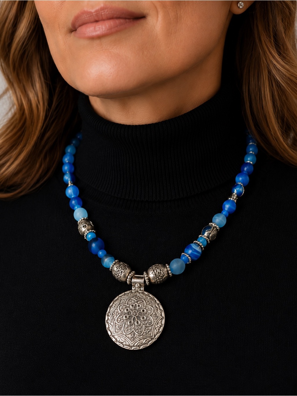 Blue Dyed Agate Necklace & Bracelet Set Art Jewelry NWT